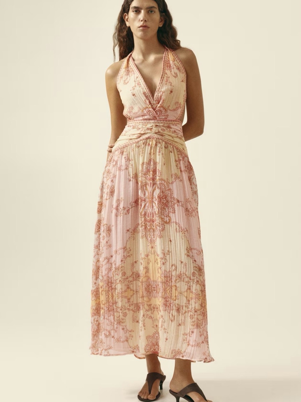 H&M Pink and Cream Paisley Halter Maxi Dress